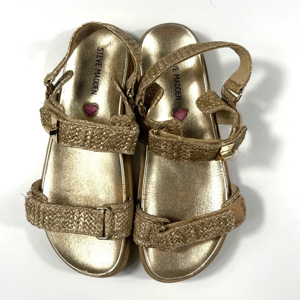 Steve Madden Kids Mona Gold Raffia Platform Sandals Size 4 Metallic Summer Beach